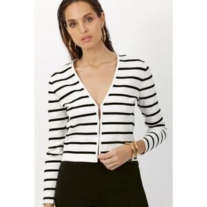 Grey/Ven Grey Ven Gemma Ribbed V-neck Cardigan White Black Stripes Size Small